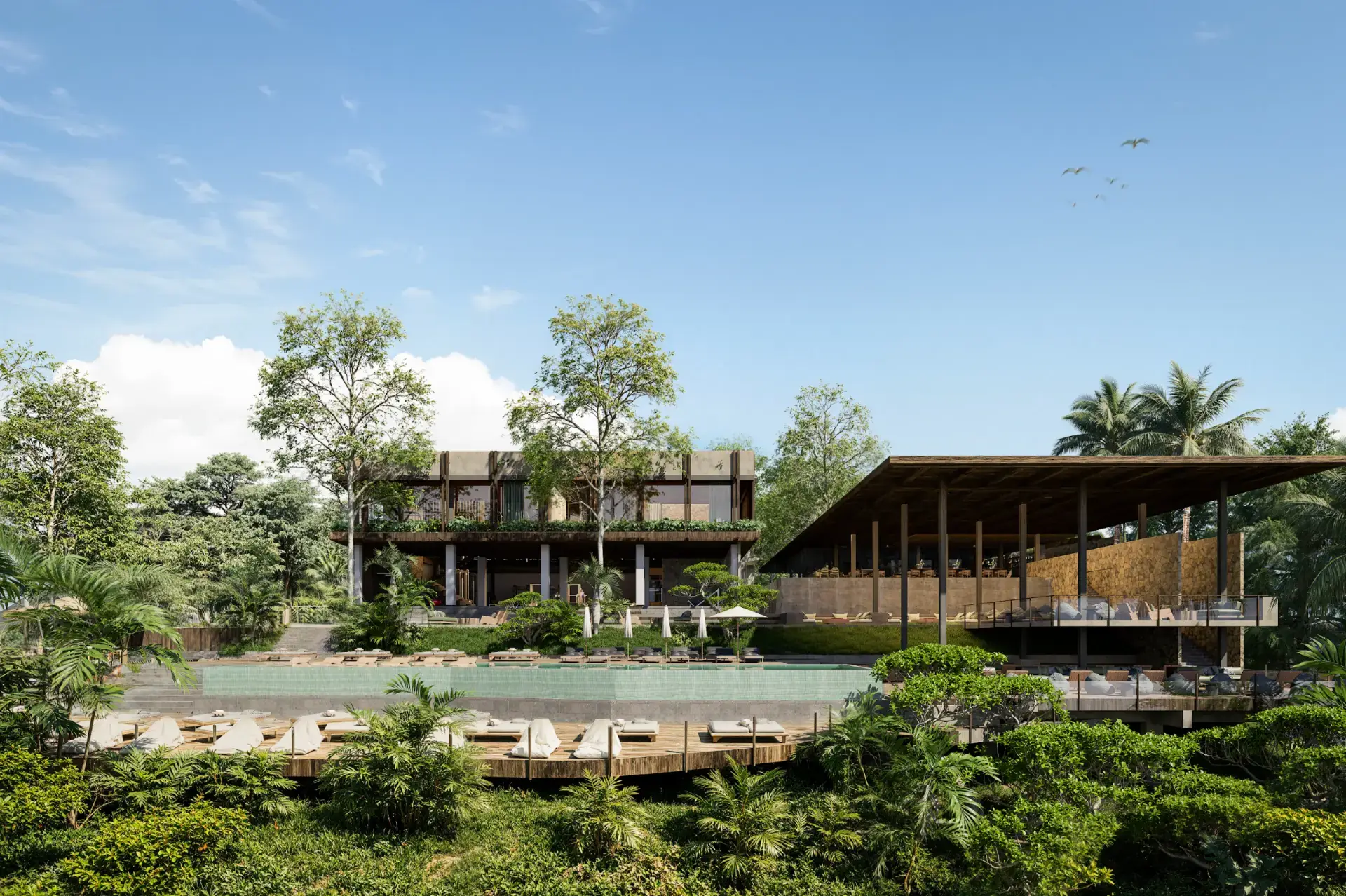 House of 22 in Kuta, Lombok — pool, restaurant pavilion and residences among tropical gardens